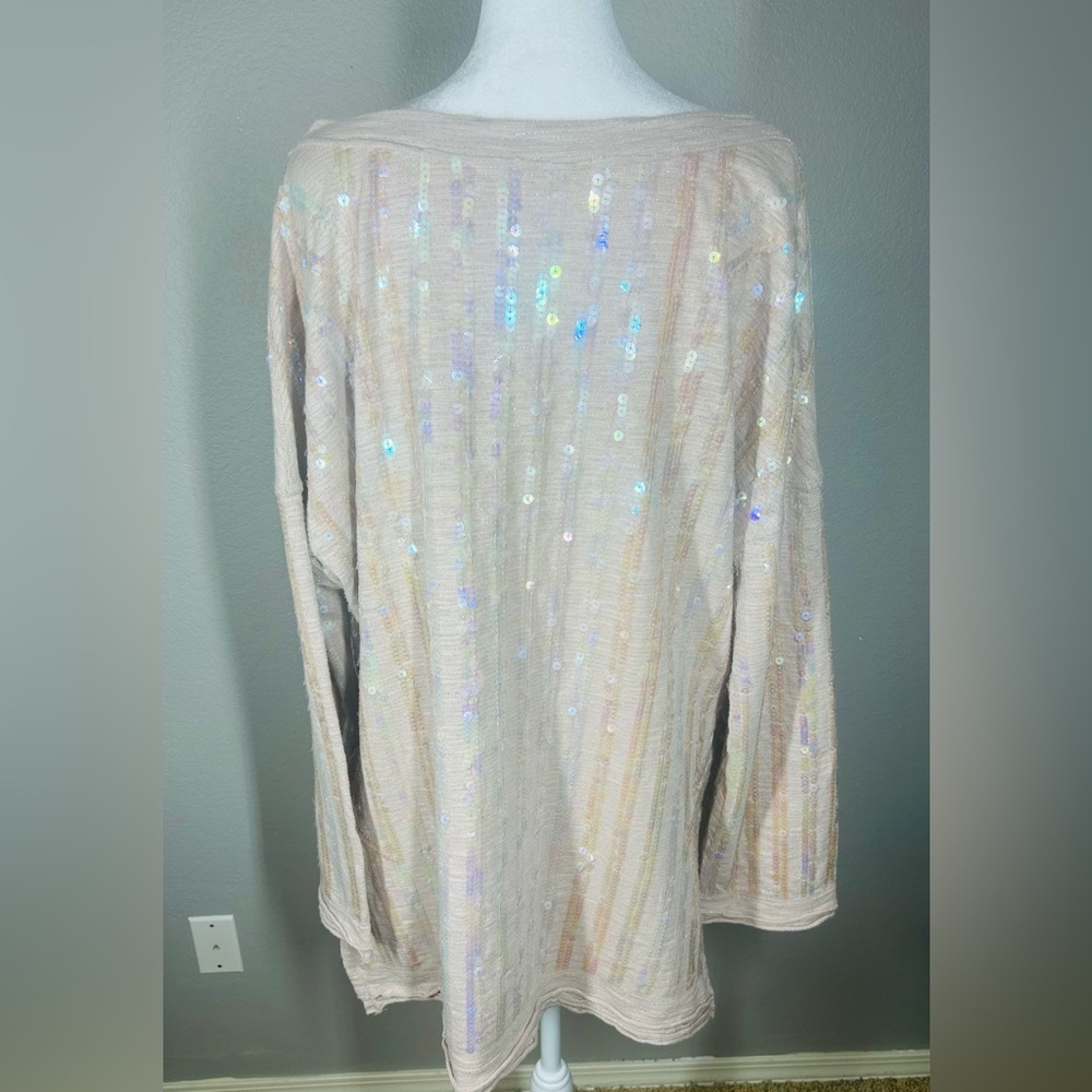 Free People Dusty Pink Oversized Boho Sequin Embellished Sweater Top Size S - Picture 7 of 13